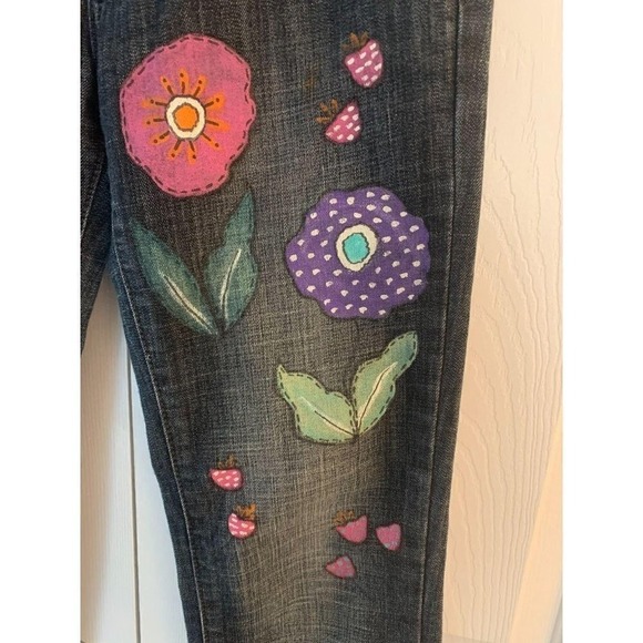 Sky Denim Jeans Spring Flower Deco Wearable Art Women's Size 3/4‎ - Picture 3 of 8